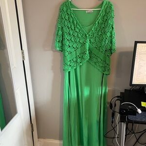 Jessica London Vibrant Green Maxi Dress with Crochet Detail